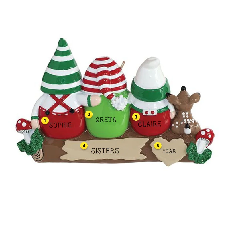 Personalized Gnomes on a Log Family of 3 Ornament