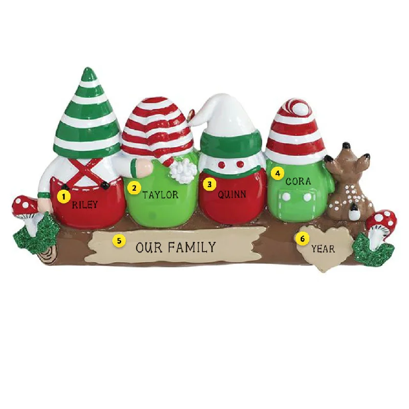 Personalized Gnomes on a Log Family of 4 Ornament