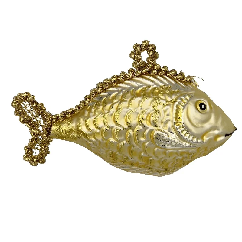 Braided Fish Ornament, gold by Glas Bartholmes