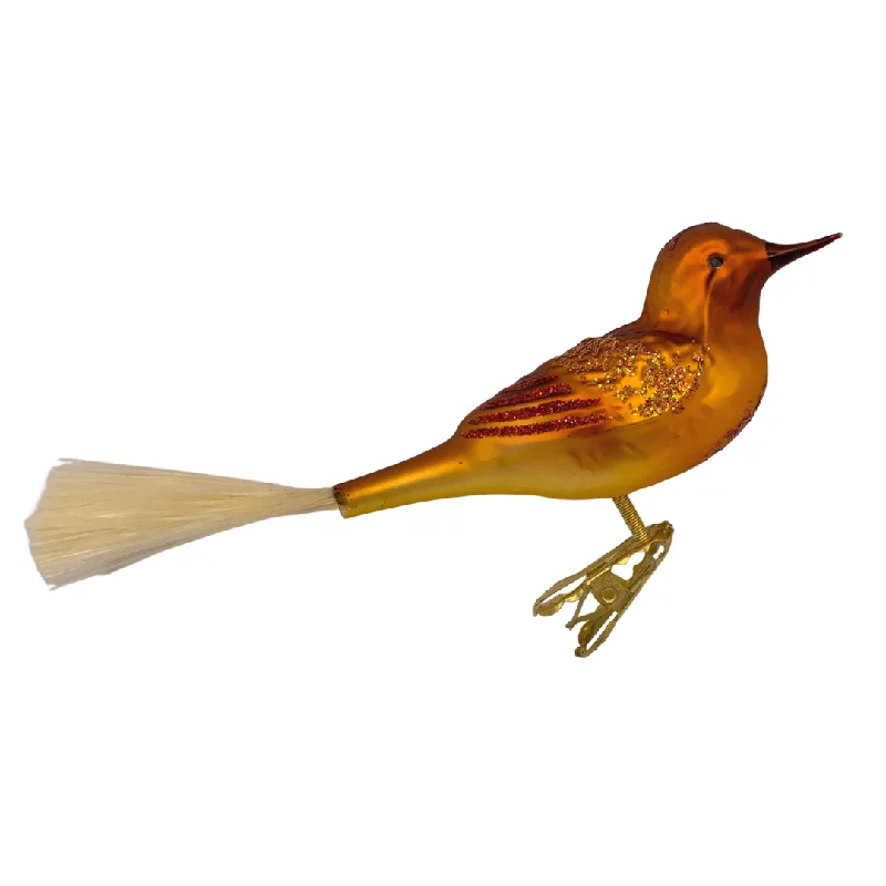 Golden Orange Bird with Spun Glass Tail by Inge Glas of Germany