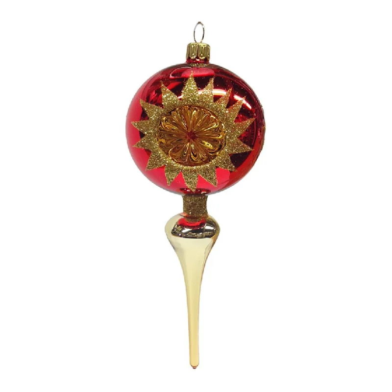 Hang Top Three Reflector Ornament, gold and red by Glas Bartholmes