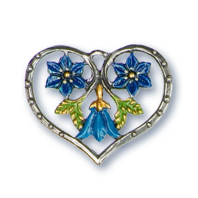 Heart with Blue Flowers Ornament by Kuehn Pewter