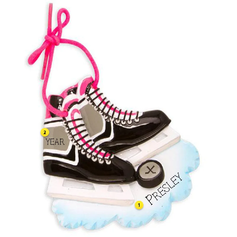 Personalized Hockey Skates Ornament-pink