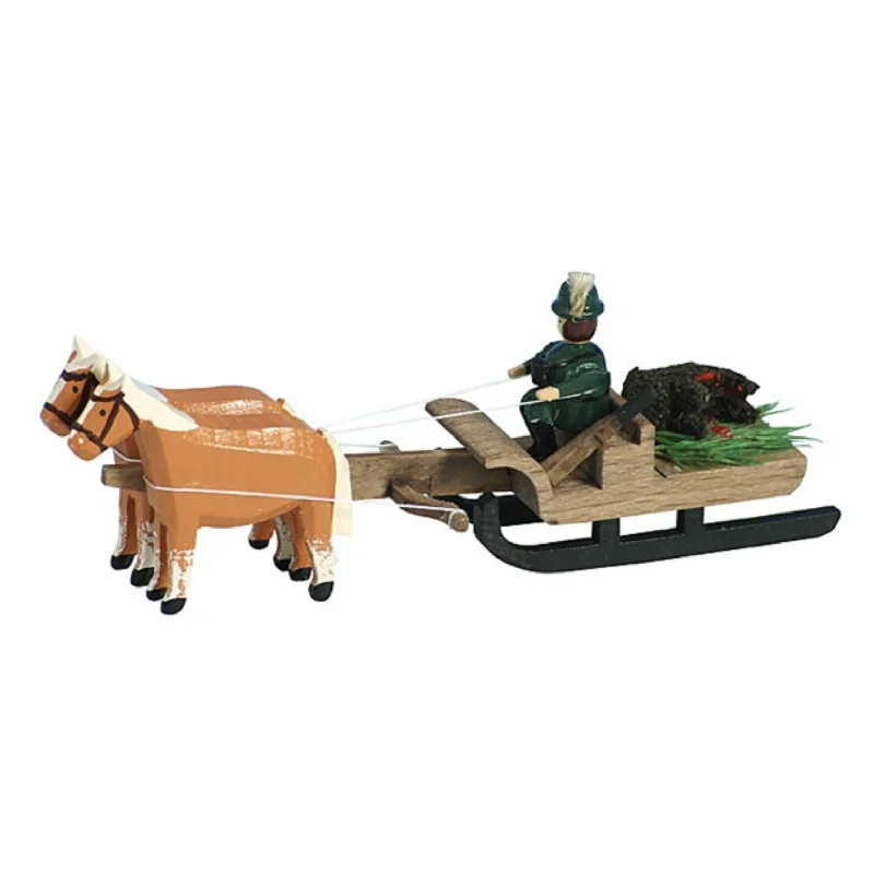 Miniature Horse-Drawn Cart and Hunter with Wild Boar by Holzwarenfabrikation Joachim Hoyer