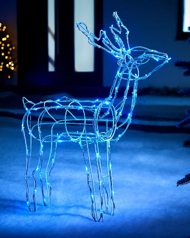 3D Twinkling Standing Reindeer Silhouette, Blue, 78 cm