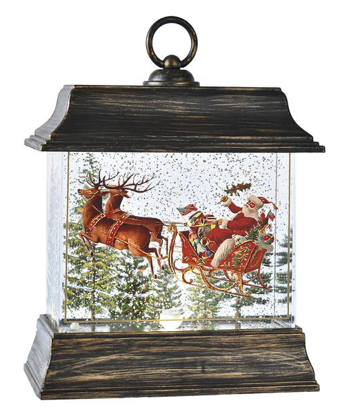 LED Light Up Shimmer Flying Santa Scene Lantern