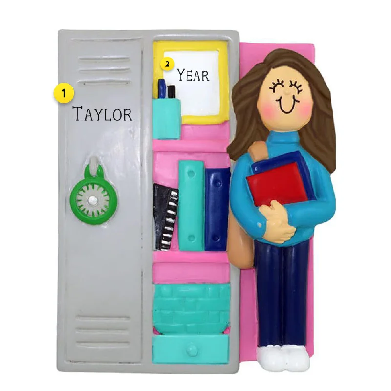 Personalized Student Locker Ornament -Female, Brown hair