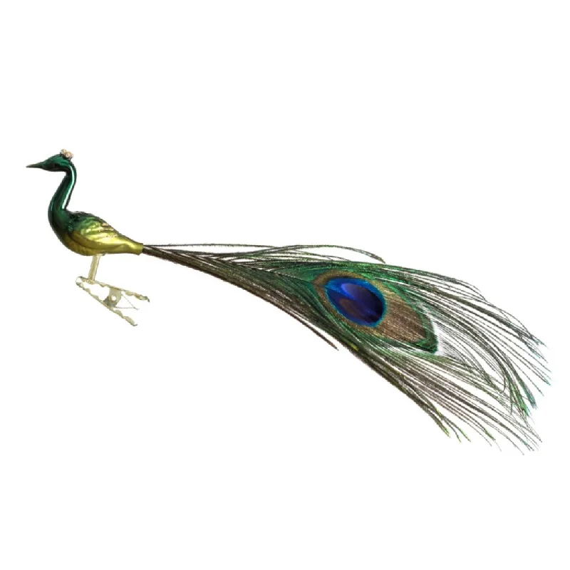 Mini Peacock with crown, green by Glas Bartholmes