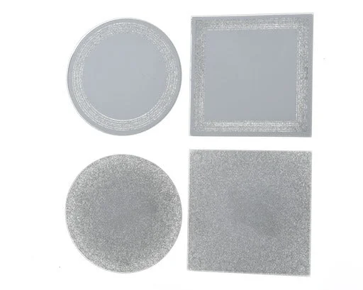 Mirror Glass Round, Square Glitter 4ass (sold individually)