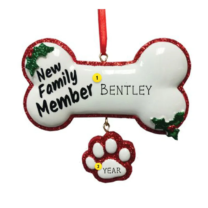 Personalized New Family Member Dog Bone Ornament