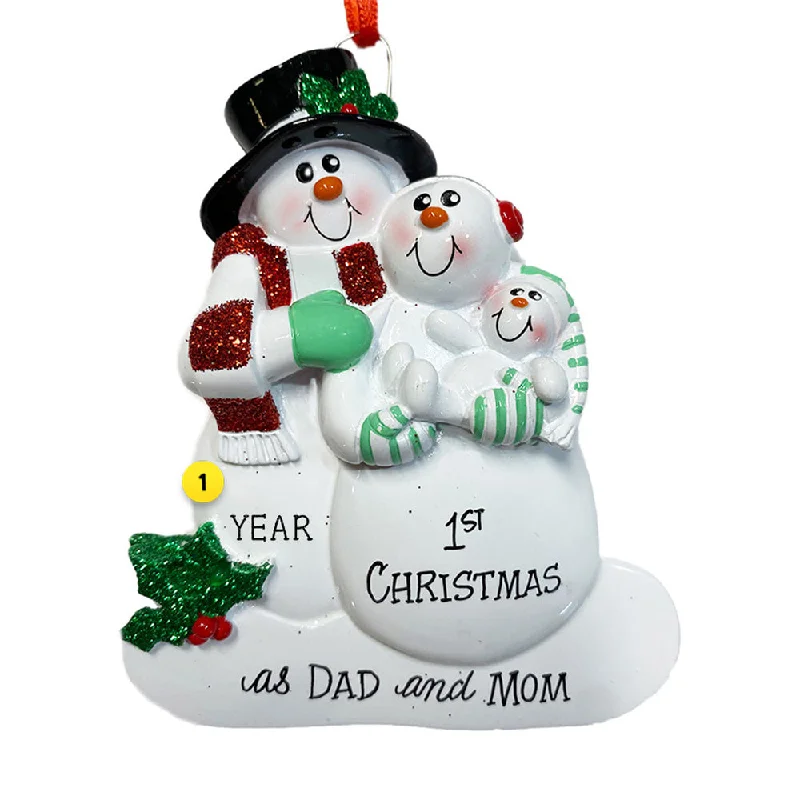 Personalized New Dad and Mom Snow Family Ornament