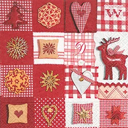 Patchwork Red and White Luncheon Size Paper Napkins