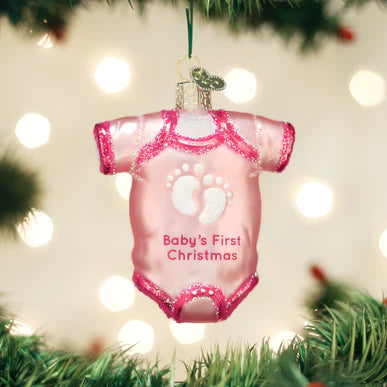 Pink Baby Girl Onesie Glass Ornament