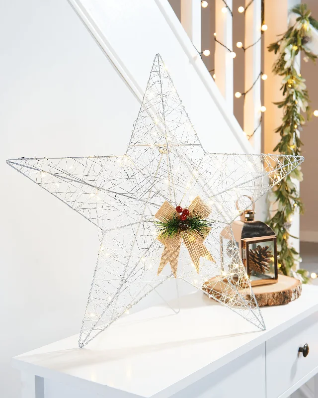 Pre-Lit 2D Metal Star, Silver, 60 cm