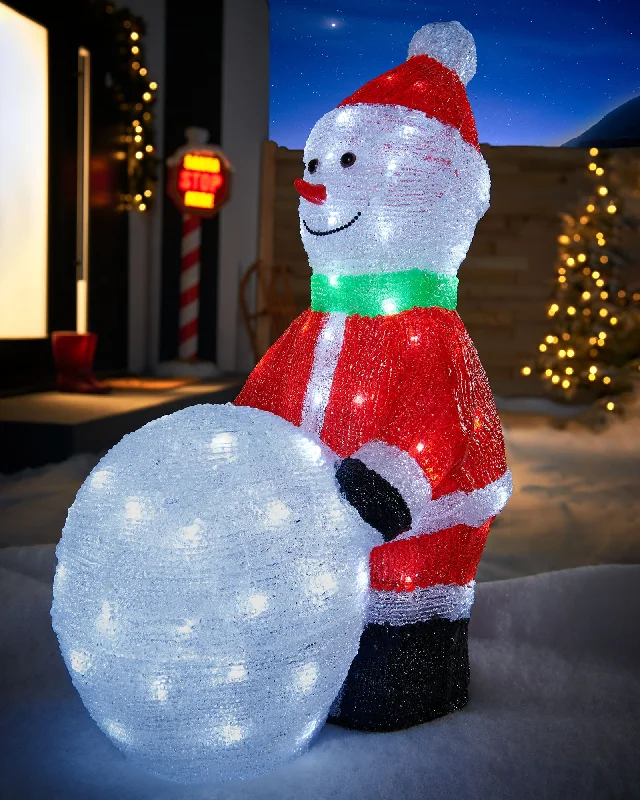 Pre-Lit Acrylic Snowman with Snowball, 60 cm