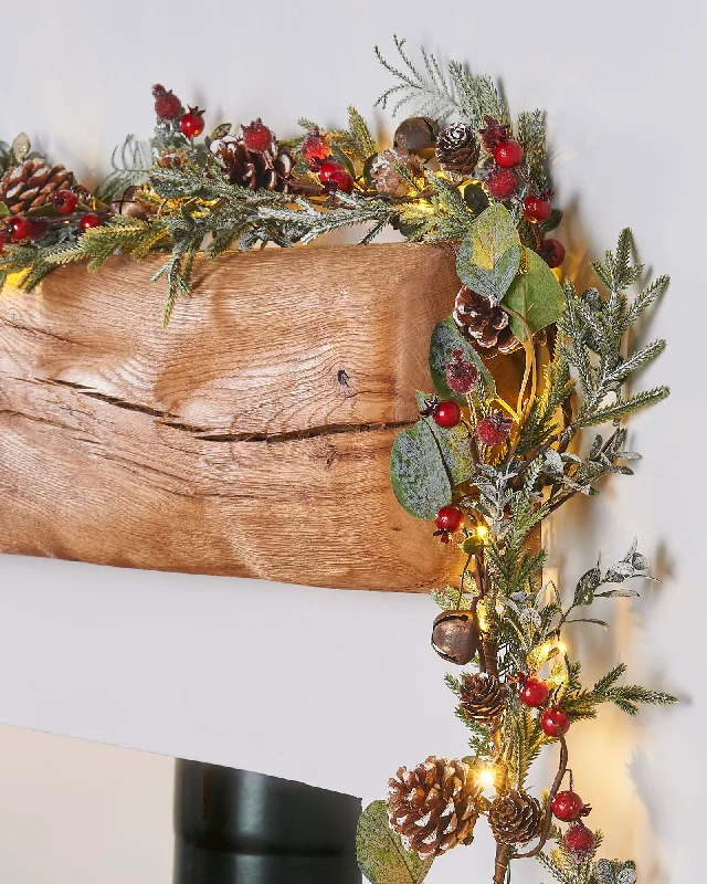 Pre-Lit Frosted Eucalyptus Garland, Pinecones & Berries, 9 ft