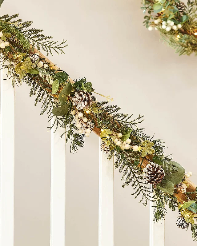 Pre-Lit Frosted Eucalyptus Garland, 9 ft