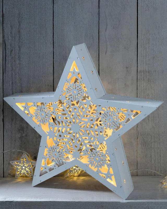 Pre-Lit Wooden Hanging Star, 28.5 cm