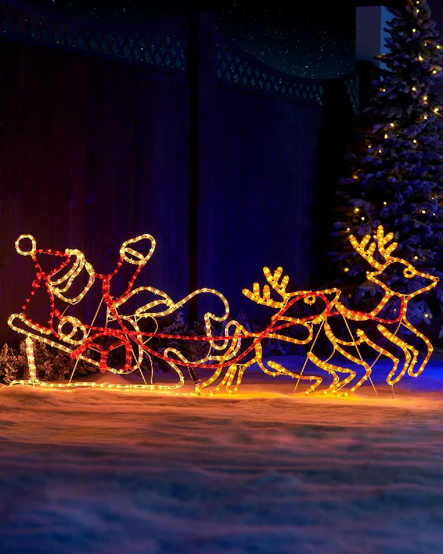 Santa Sleigh Reindeer LED Rope Light Silhouette, 156 cm