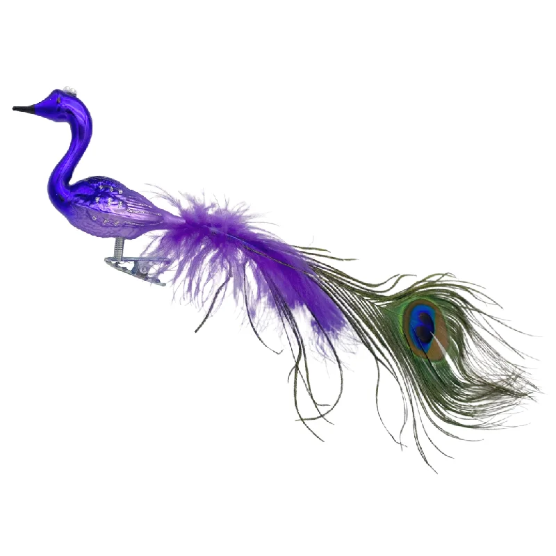 Peacock with real feather, purple ombre by Glas Bartholmes