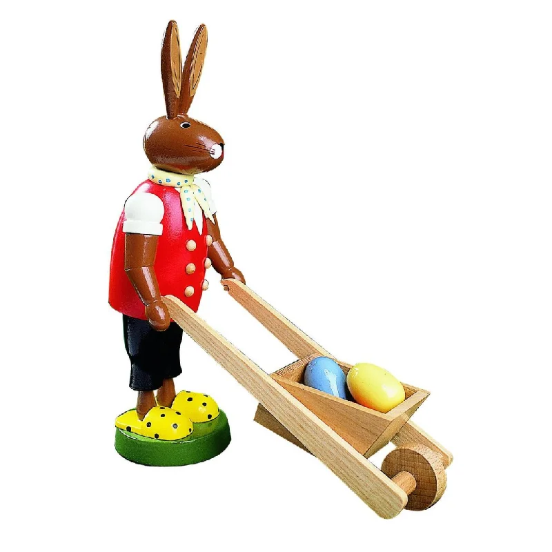 Rabbit with Wheel Barrow Wooden Figurine by Richard Glasser GmbH