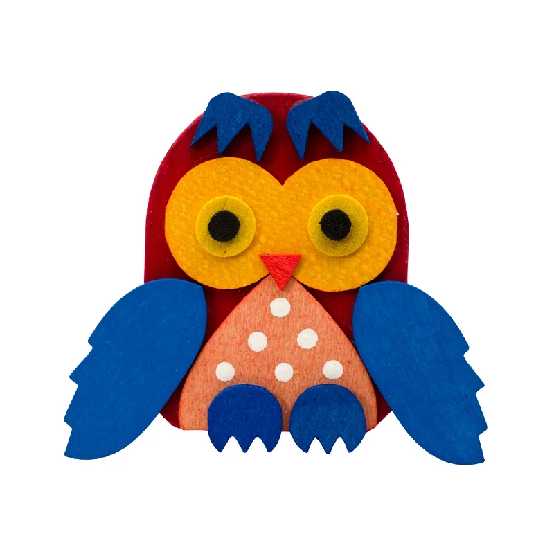 Red, Blue and Gold Owl on Clip Ornament by Graupner Holzminiaturen