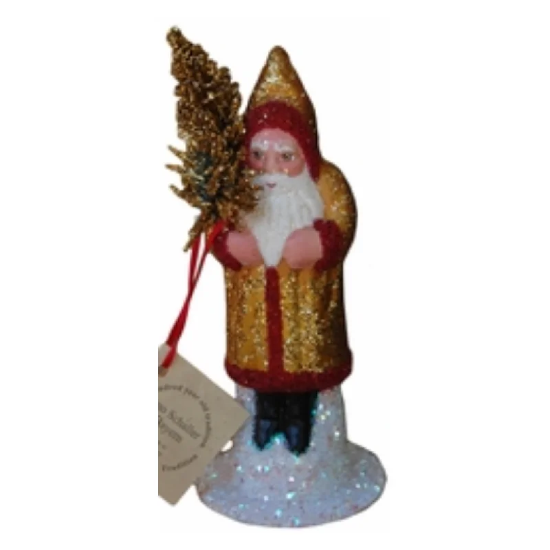 Red Edge, Gold Glitter Santa Paper Mache Candy Container by Ino Schaller