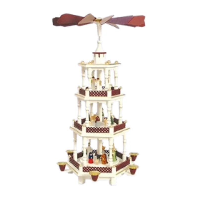 Red and White Three-Tier Nativity Pyramid by Werkstatten im Seiffener Hof