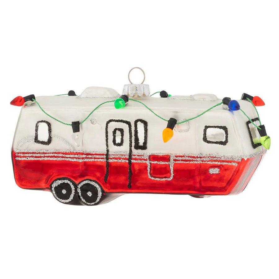 Retro Christmas Camper Glass Ornament