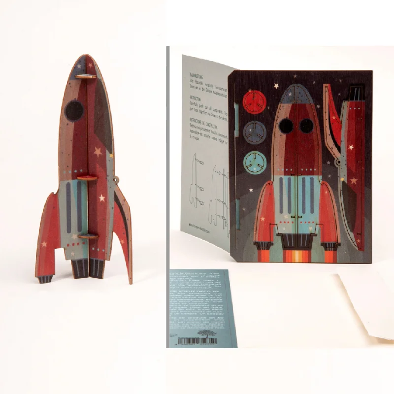 Rocket 3D Wood Decoration Card by Formes-Berlin