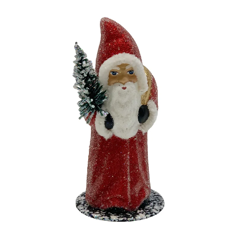 Santa, Burgundy Beaded, Gold Candy Container by Ino Schaller