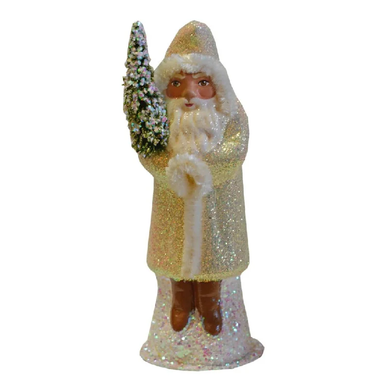 Santa in Champagne Glitter Coat Paper Mache Candy Container by Ino Schaller