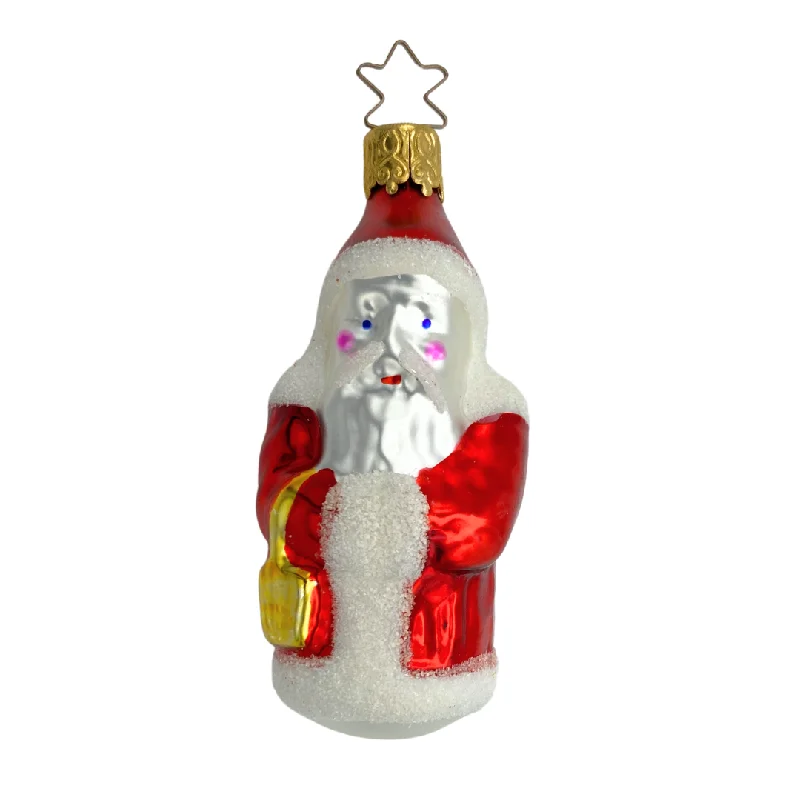 Santa with Gold Basket Ornament by Inge Glas of Germany