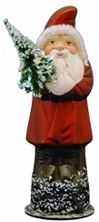 Santa in Red Coat with Tree Paper Mache Candy Container by Ino Schaller