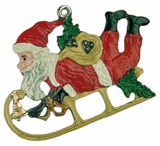 Santa on Sled Ornament by Kuehn Pewter