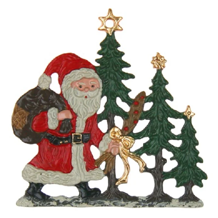 Santa with Three Trees Pewter Ornament by Kuehn Pewter