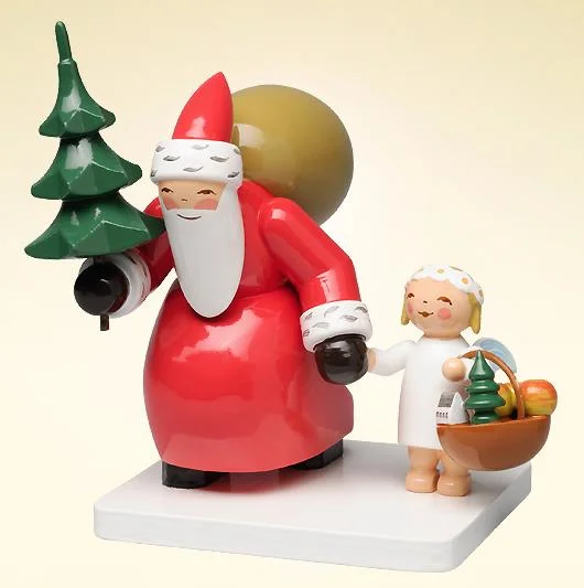 Santa with Tree and Angel Wooden Figurine by Wendt und Kuhn