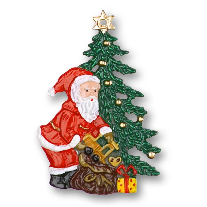 Santa with Tree Ornament by Kuehn Pewter