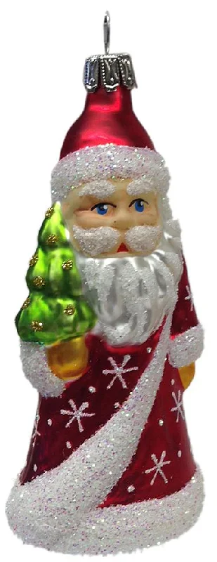 Santa with Tree in Red Coat with Stars Ornament by Glas-Bartholmes