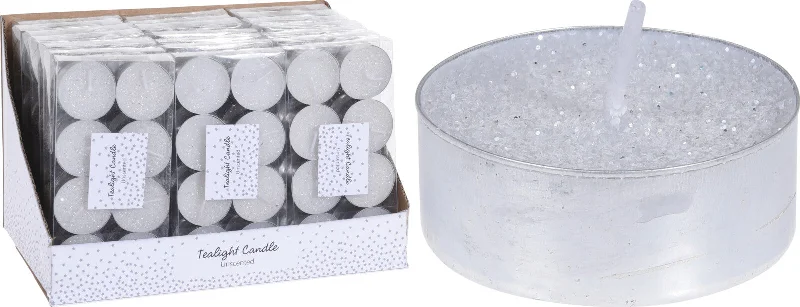 Set of 8 White Glittered Tea Lights (sold individually)