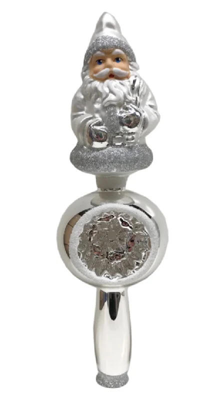 Santa on Reflector Tree Topper, silver by Glas Bartholmes