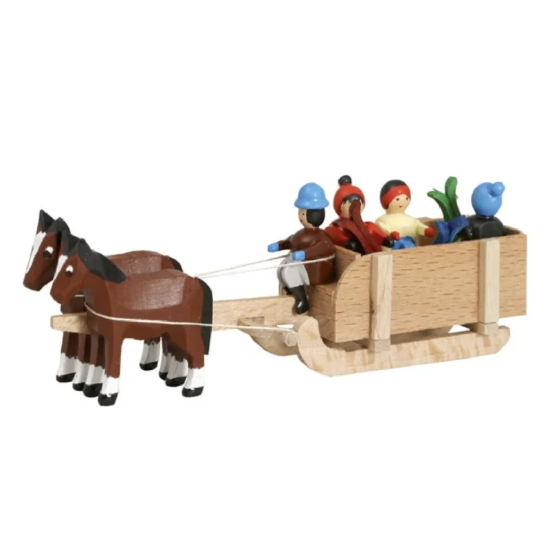 Miniature Horse-Drawn Box Sled with Skiers by Holzwarenfabrikation Joachim Hoyer