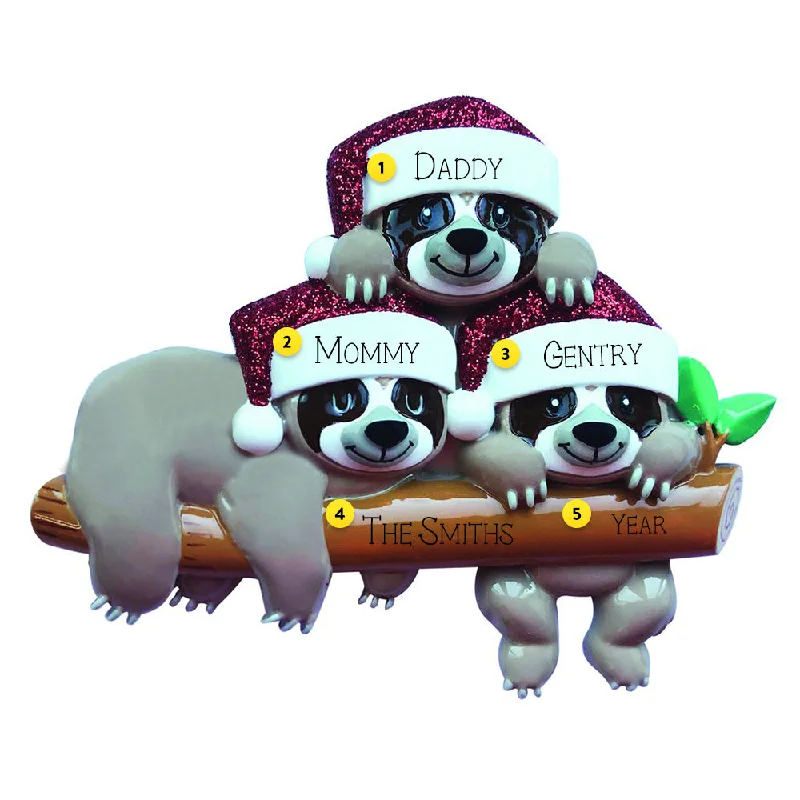 Personalized Sloth Family of 3 Ornament