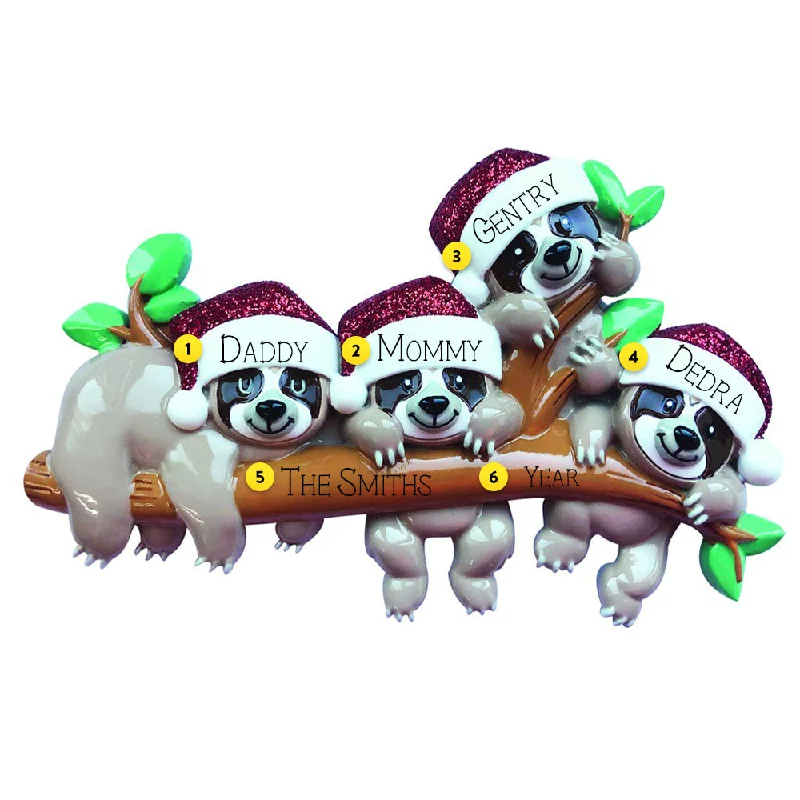 Personalized Sloth Family of 4 Ornament