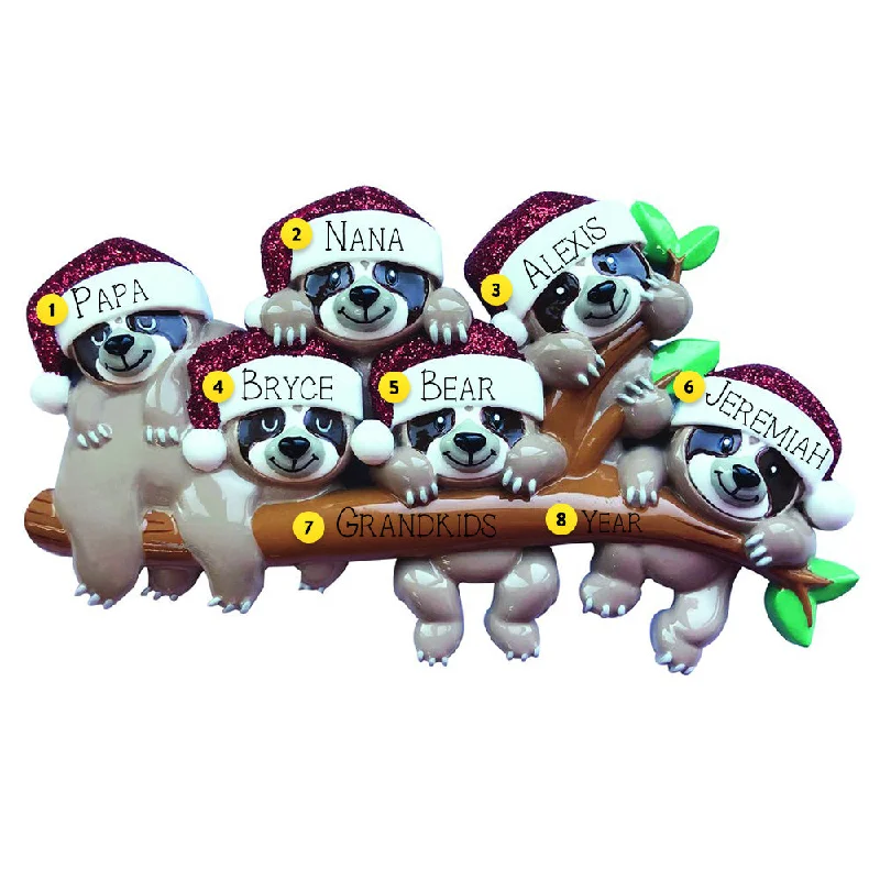 Personalized Sloth Family of 6 Ornament