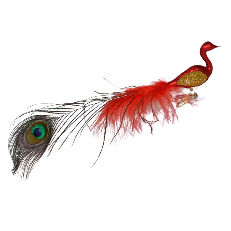 Small, Matte Red Peacock Ornament by Glas Bartholmes