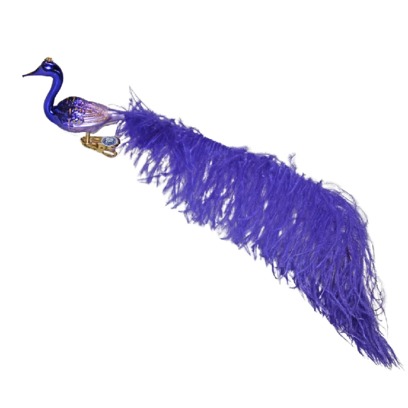 Purple Swan with Gold Crown and Long Feather Tail Ornament by Glas Bartholmes