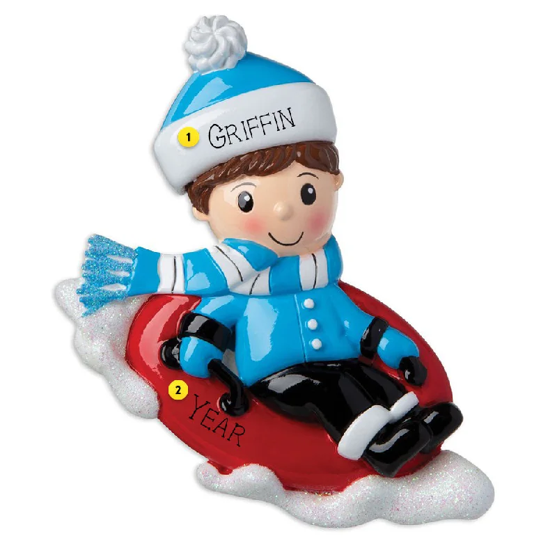 Personalized Snow Tubing Boy Ornament