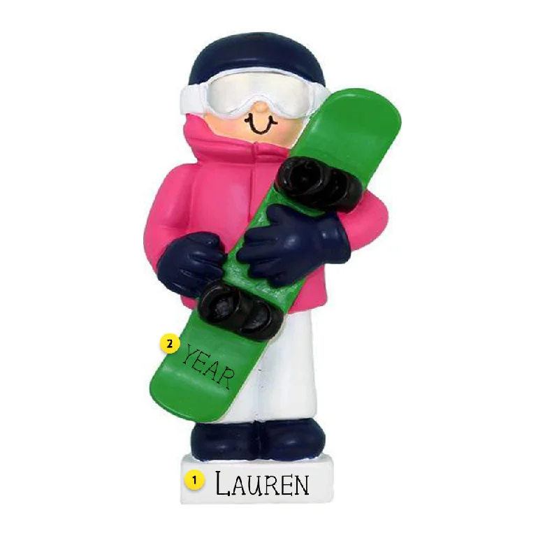 Personalized Female Snowboarder Ornament