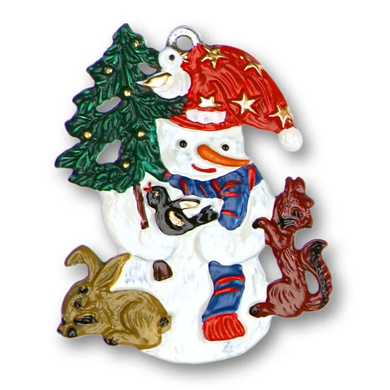 Snowman with Christmas Tree Ornament by Kuehn Pewter